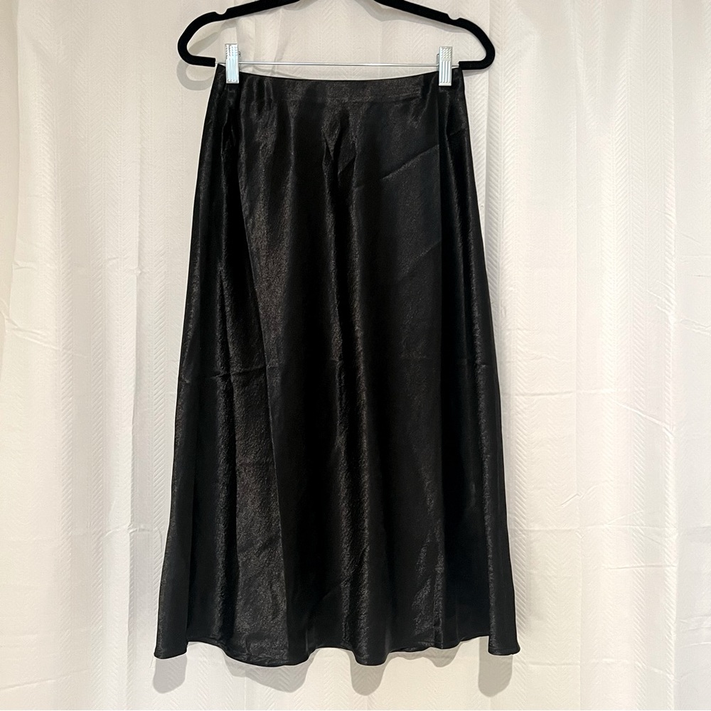black satin midi skirt